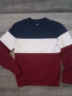 1901 Boys Navy White Burgundy Colorblock Crewneck Sweater